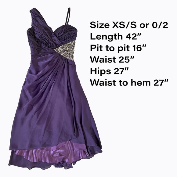 Vintage Babydoll Purple Dress XS/S Asymmetrical Ruched Bodice 90s Y2K Whimsigoth - Picture 10 of 12